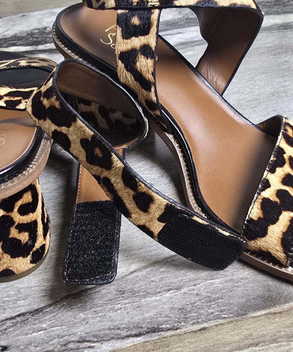 Franco Sarto L-Barda Leopard Calf Hair Block Heel Sandals Women’s 8M Leather - Picture 7 of 10